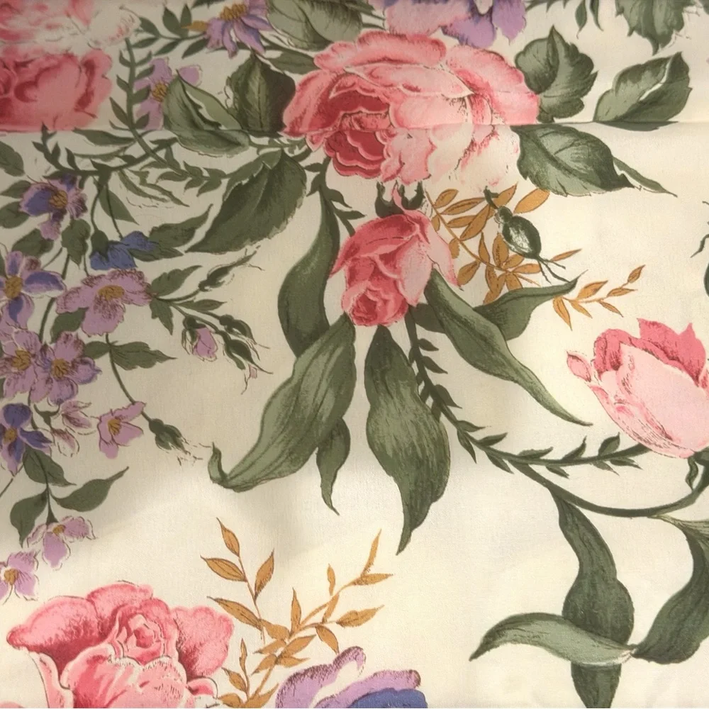 Yves Saint Laurent Floral Silk Square Scarf - Pink, Purple & Green on Cream